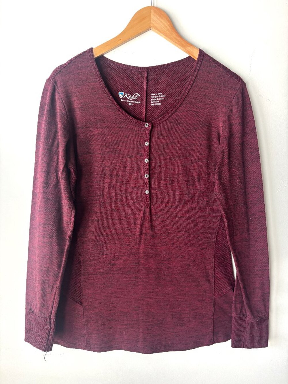 KUHL Svenna Henley Shirt Womens M Burgundy Waffle Knit Thermal Long Sleeve Top